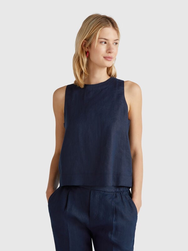 Top sans manches en pur lin Femme