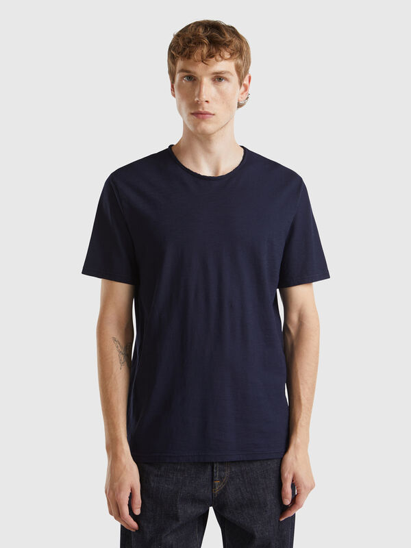 T-shirt blu notte in cotone fiammato Uomo