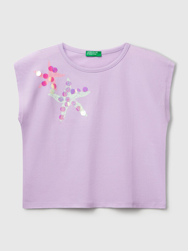 T-shirt con stampa e paillettes Bambina