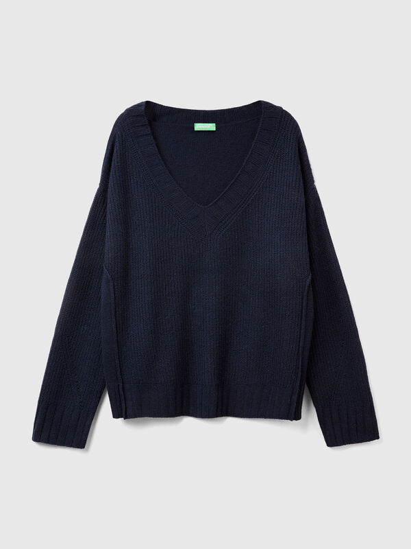 Pullover mit V-Ausschnitt aus Wollmischung Damen