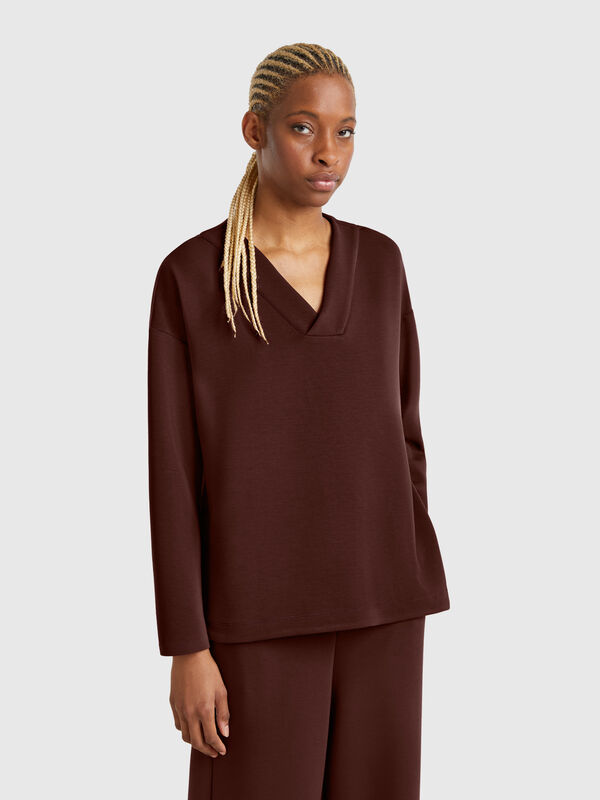 Sweatshirt mit V-Ausschnitt Damen