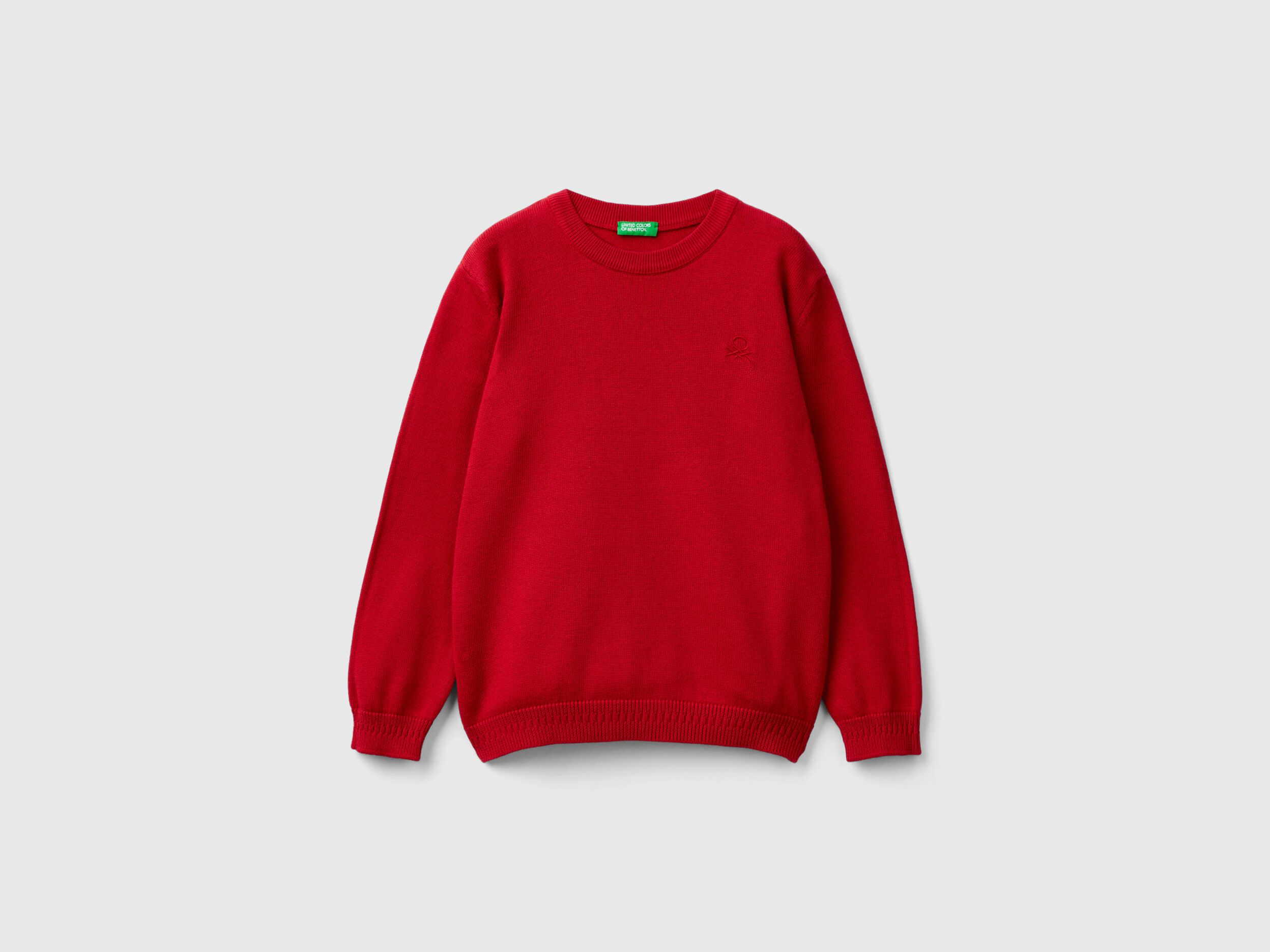 Maglioncino in puro cotone con logo Rosso Benetton