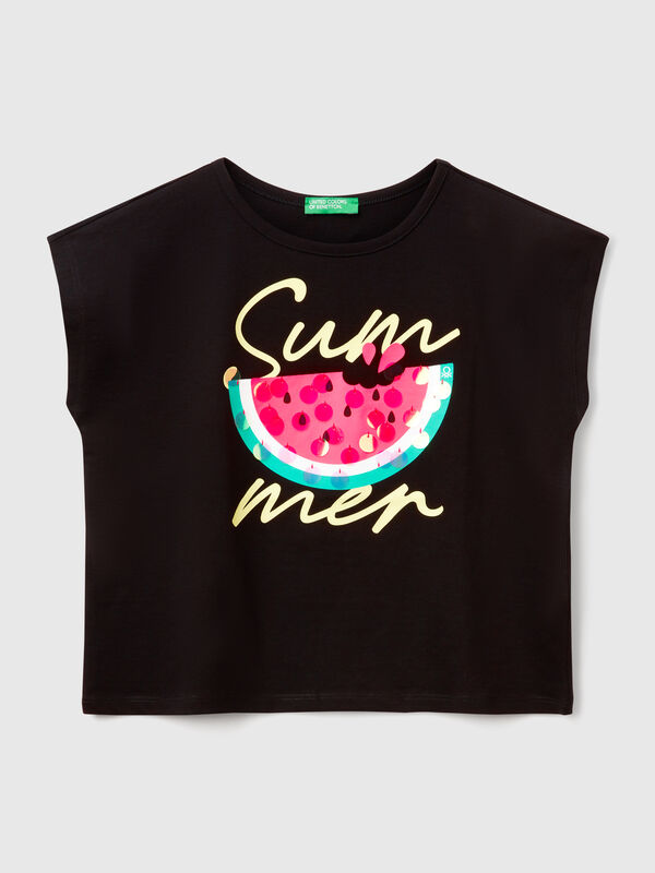T-shirt con stampa e paillettes Bambina