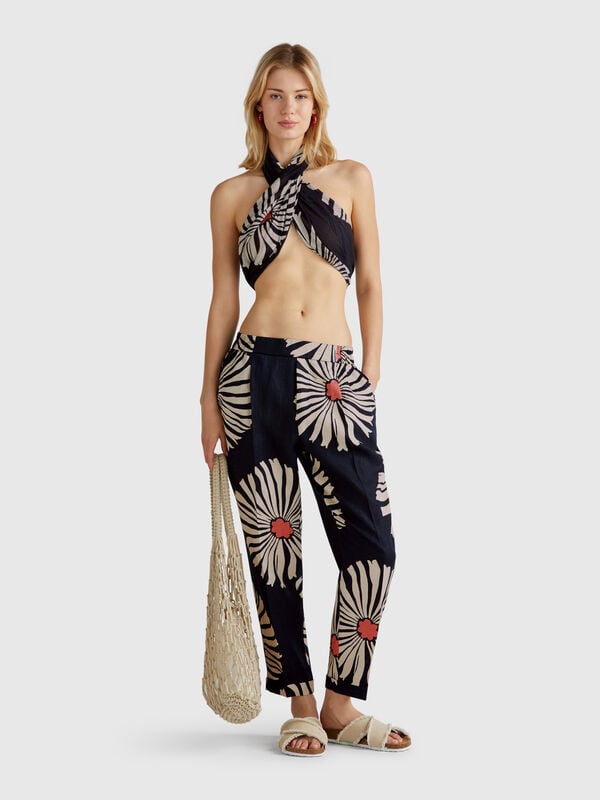 Printed linen trousers Women