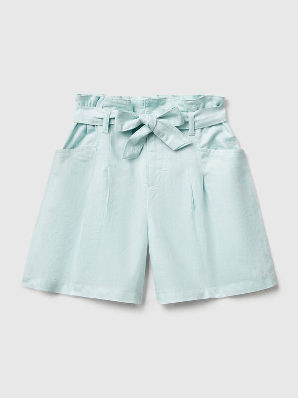 Bermuda paperbag en lin mélangé Filles