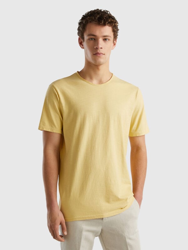 T-shirt giallo pastello in cotone fiammato Uomo