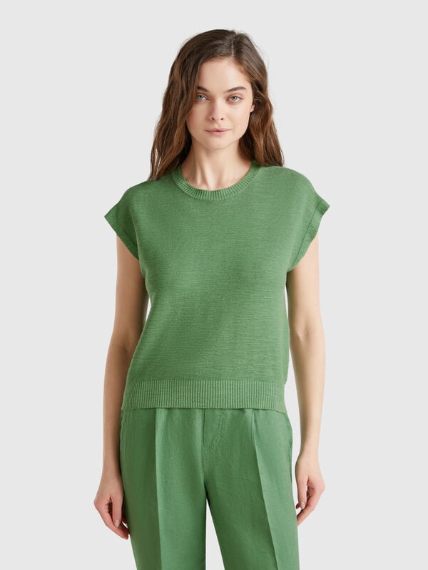 Gilet in misto cotone e lino Donna