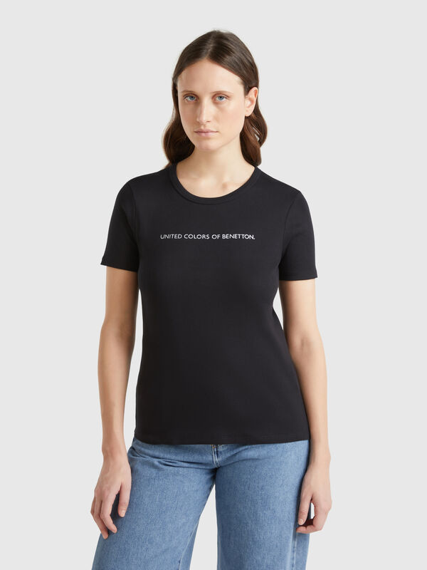 T-shirt 100 % coton à imprimé logo pailleté Femme