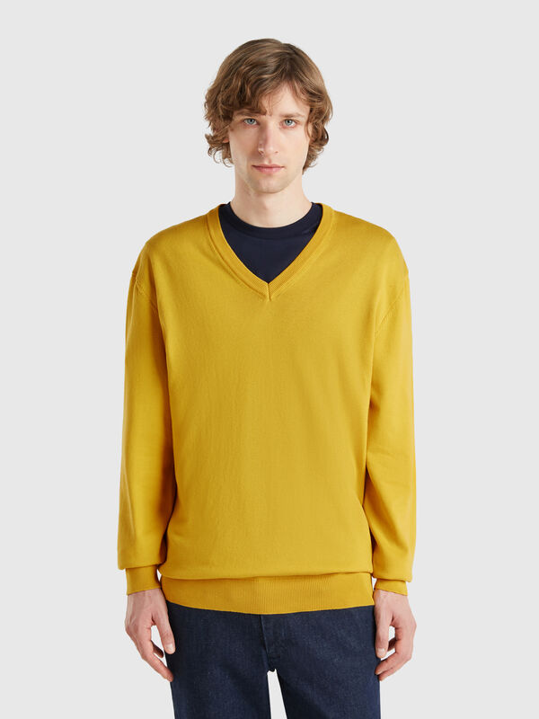 Pullover aus reiner Baumwolle mit V-Ausschnitt Herren