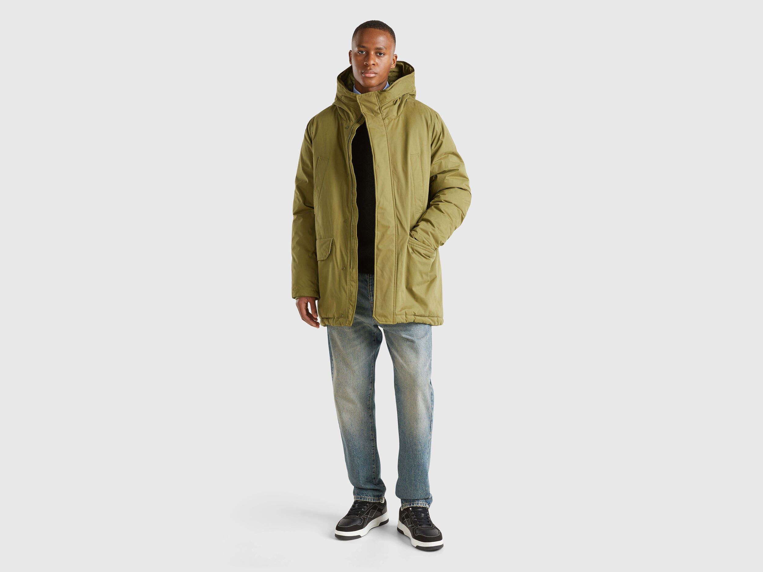 Parka imbottito in nylon Verde Militare Benetton