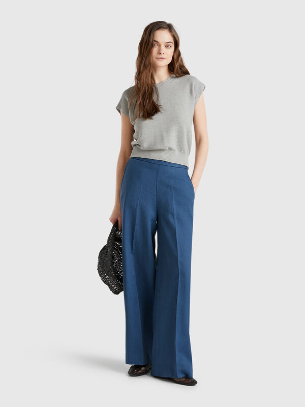Pantalon Palazzo en 100% lin Femme