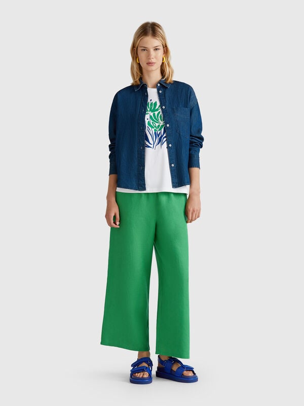 Wide leg trousers in pure linen Women