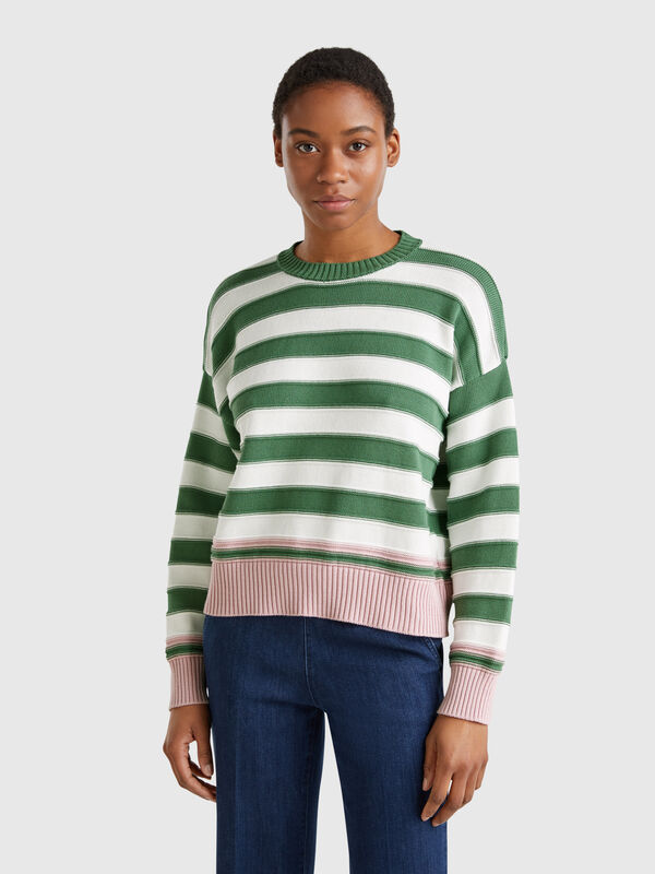 Pull rayé en coton tricot Femme