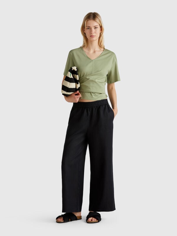 Weite Hose aus reinem Leinen Damen