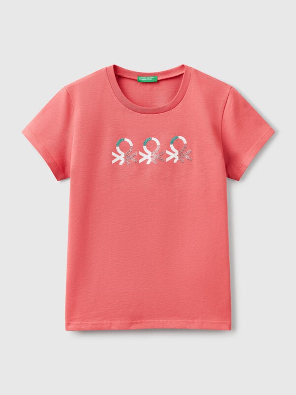 T-shirt en coton à logo pailleté Filles