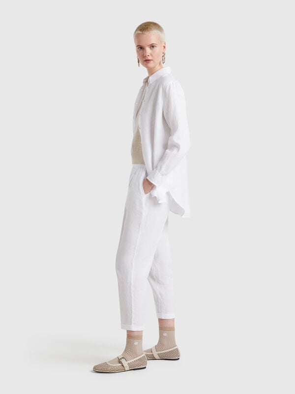 Pantaloni cropped in 100% lino Donna