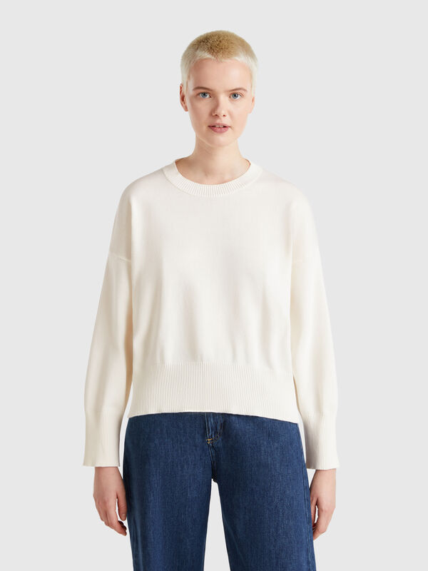 Pull à col rond en tricot de coton Femme