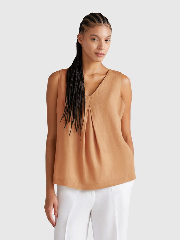 Ärmellose Bluse aus reinem Leinen Damen