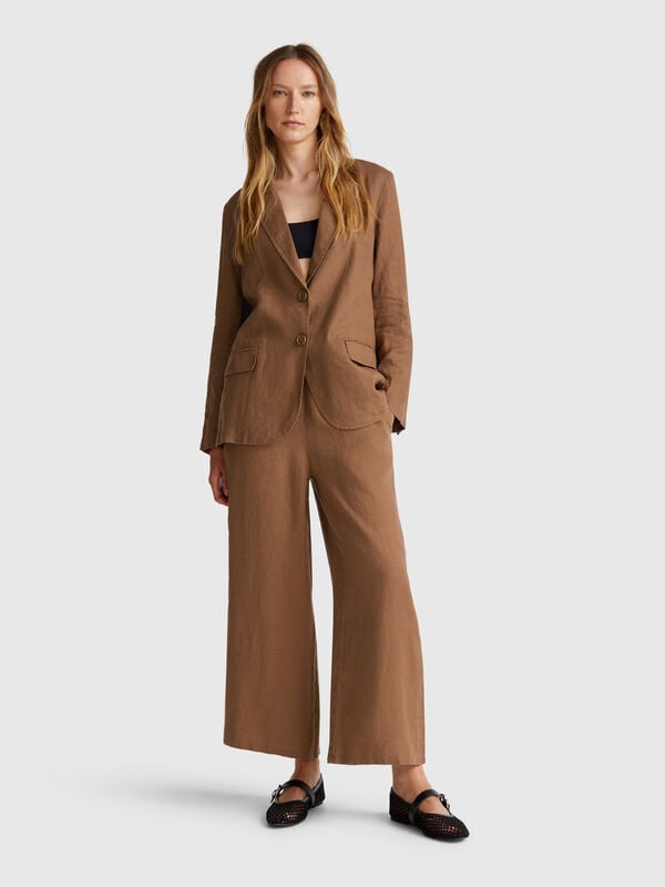 Weite Hose aus reinem Leinen Damen