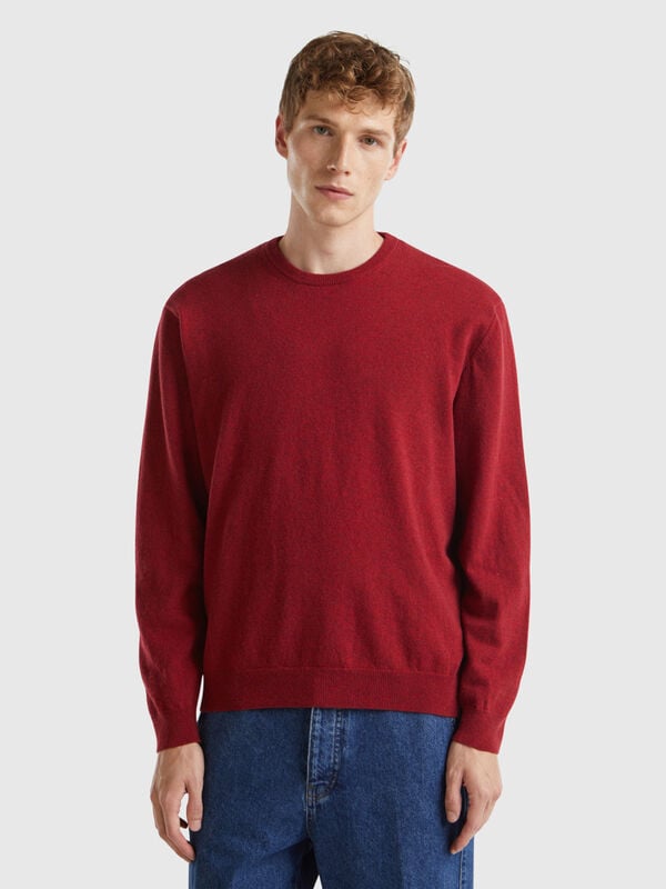 Pull col rond rouge effet chiné en pure laine mérinos Homme