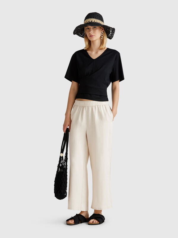 Weite Hose aus reinem Leinen Damen