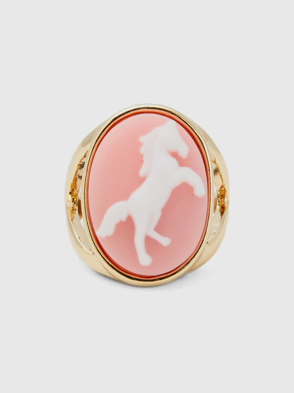 Anello rosa con cammeo cavallo Donna