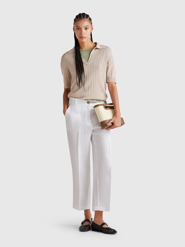 Pantaloni dritti in puro lino Donna