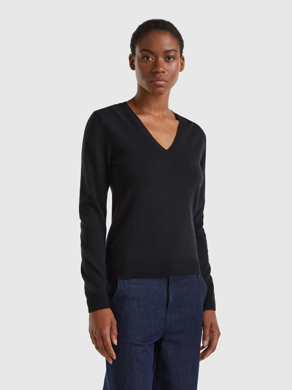Black merino wool jumper ladies top