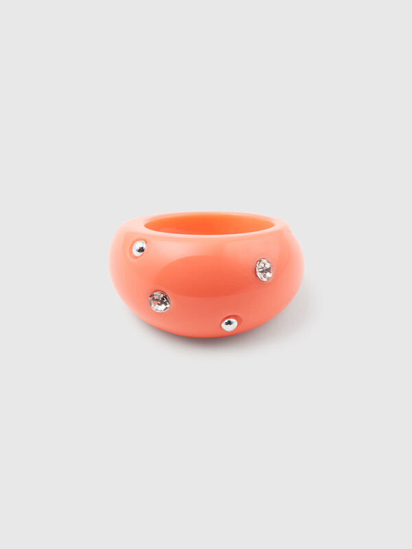 Anello rosa con strass e borchie Donna