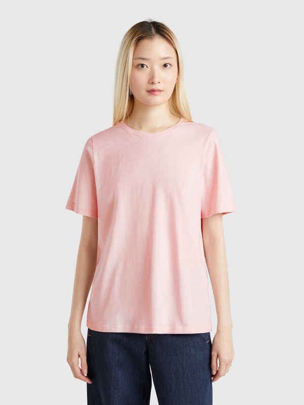 T-Shirt mit Rundhalsausschnitt aus geflammter Baumwolle Damen