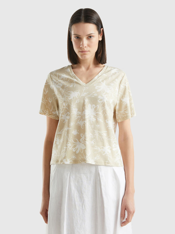 T-shirt à motif en coton à fibre longue Femme