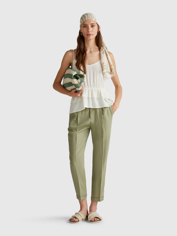 Pantalon coupe classique en pur lin Femme