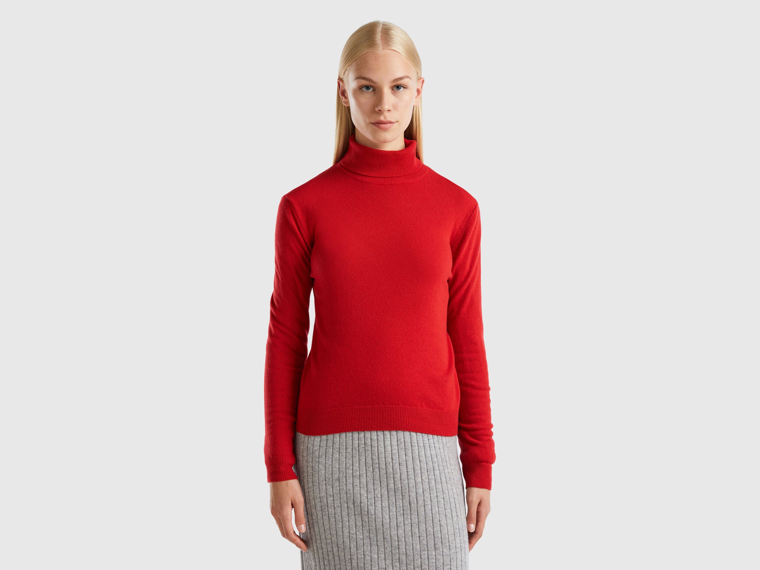 Pull rouge col montant en pure laine m rinos