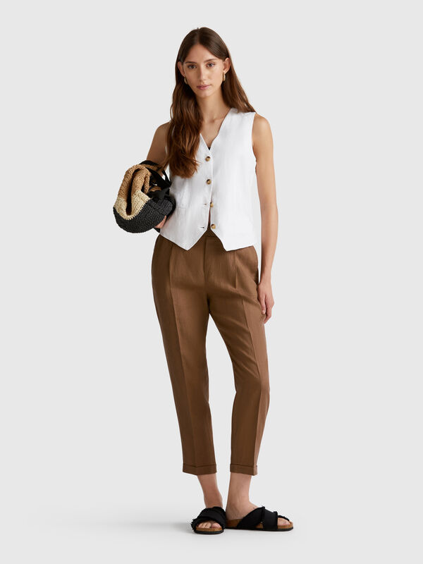 Pantalon coupe classique en pur lin Femme