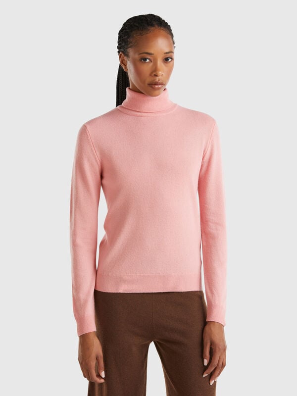 Rollkragenpullover in Rosa aus reiner Merinowolle Damen