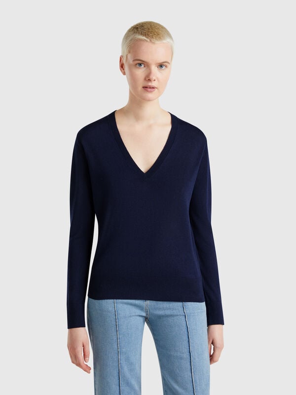 Pullover mit V-Ausschnitt aus Seidenmischung Damen