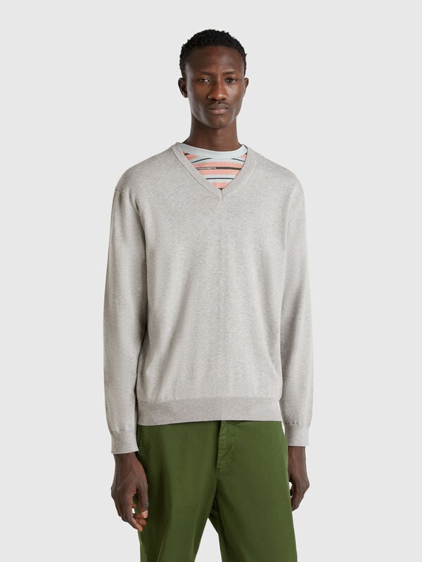 Pullover aus reiner Baumwolle mit V-Ausschnitt Herren