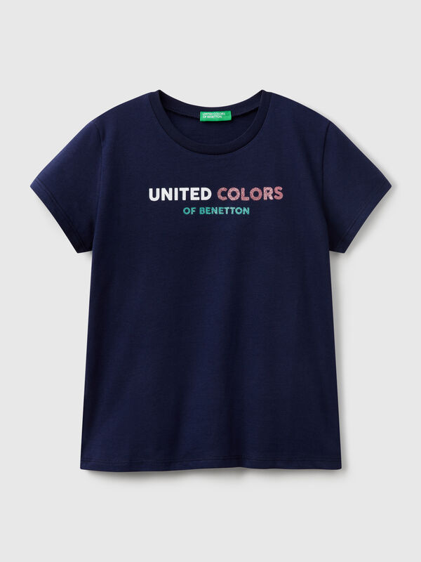 T-shirt con logo glitter in cotone Bambina