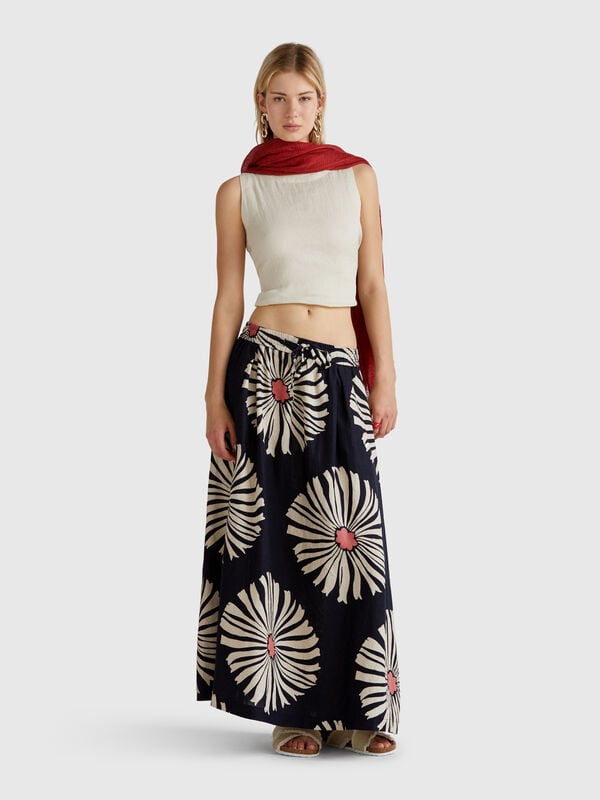 Jupe midi à imprimé fleurs Femme