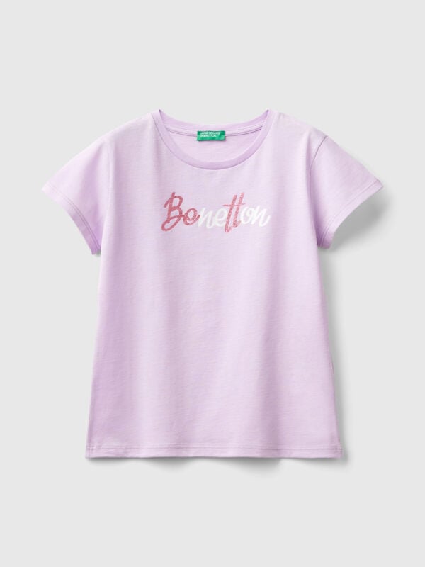 T-shirt con logo glitter in cotone bio Bambina