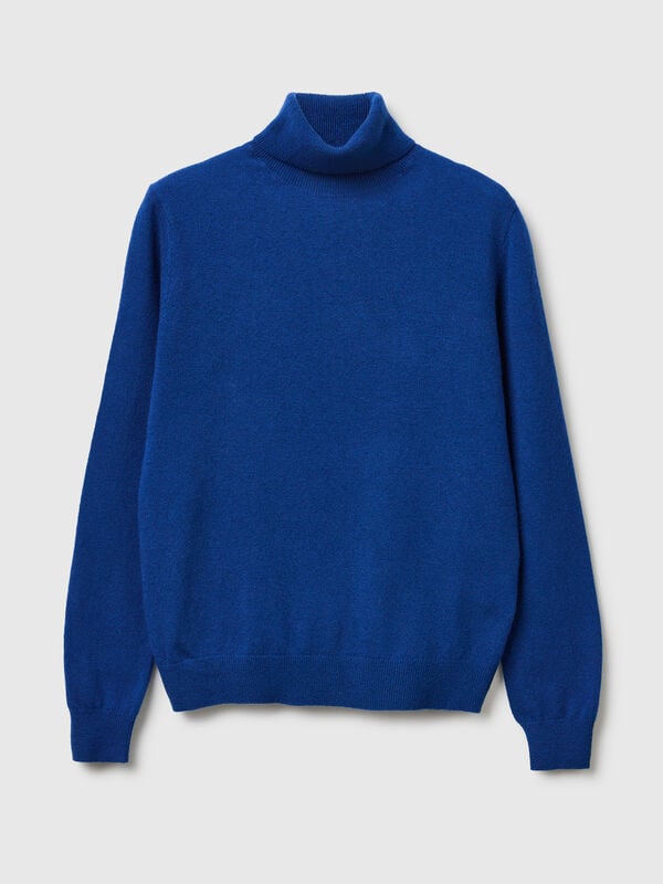 Blue turtleneck sweater in pure Merino wool Women