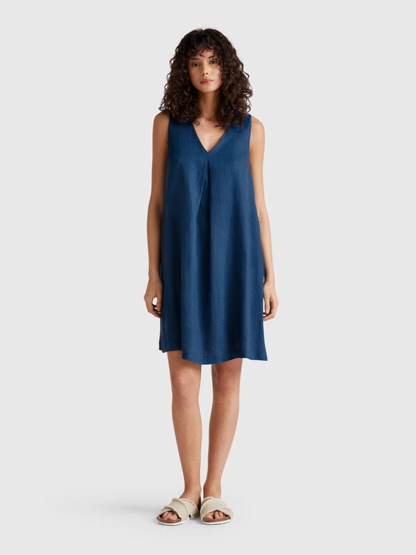 Sleeveless dress in pure linen Women