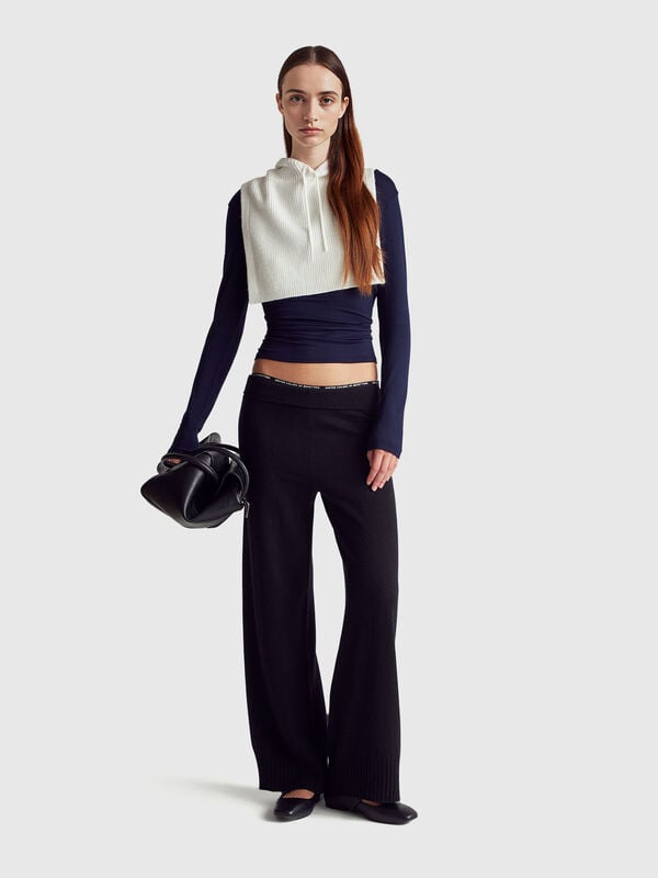 Black wide leg trousers in cashmere and wool blend Women
