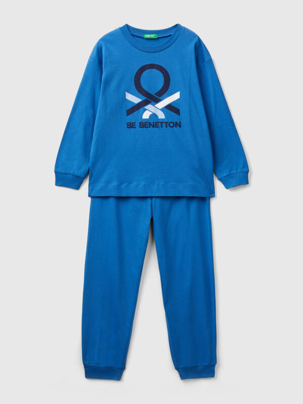 Long blue pyjamas with logo print Junior Boy