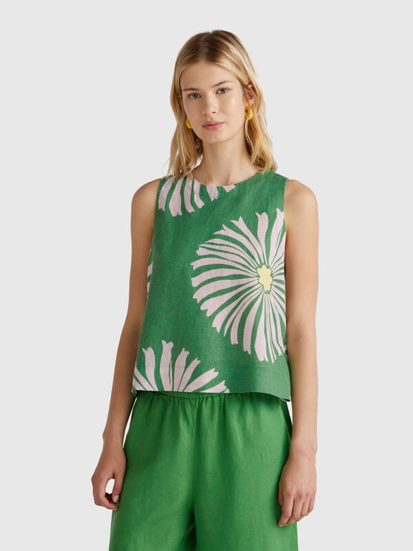 Top stampato in puro lino Donna