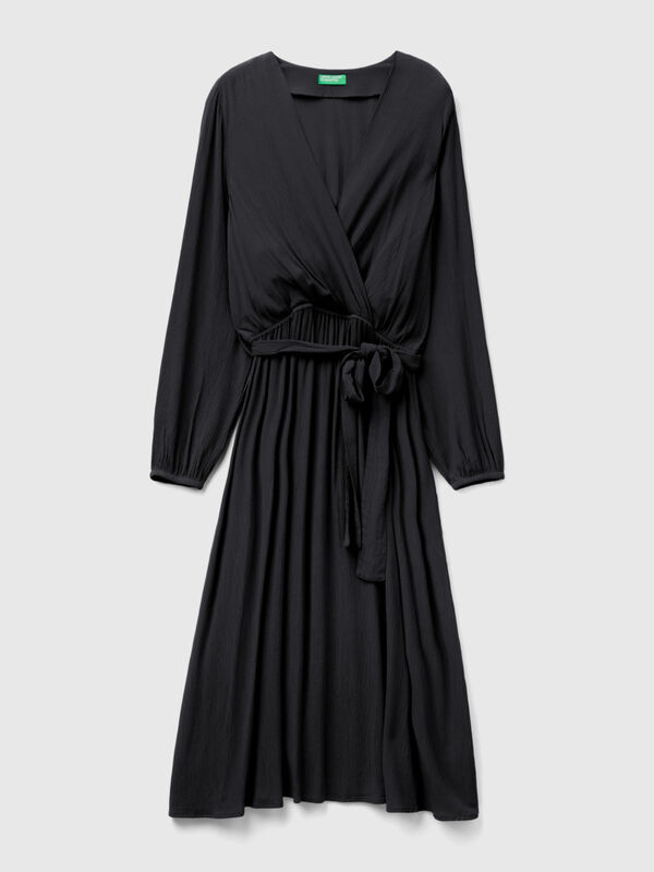 Capreze Ladies Midi Dress Solid Color Swing Dresses Crew Neck Pullover  Kaftan Pocket Black 5XL