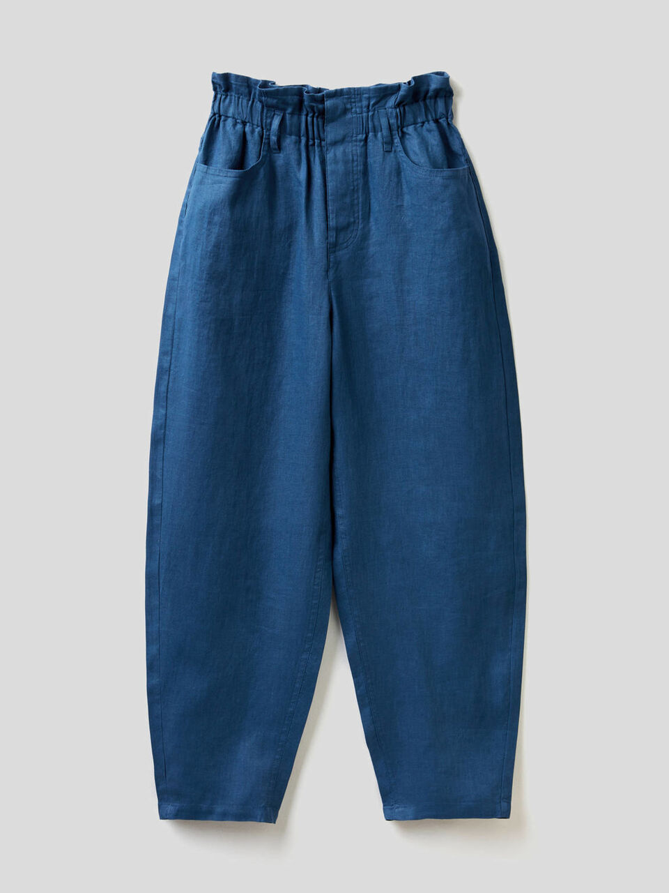 Pantaloni in puro lino con vita arricciata image number 1