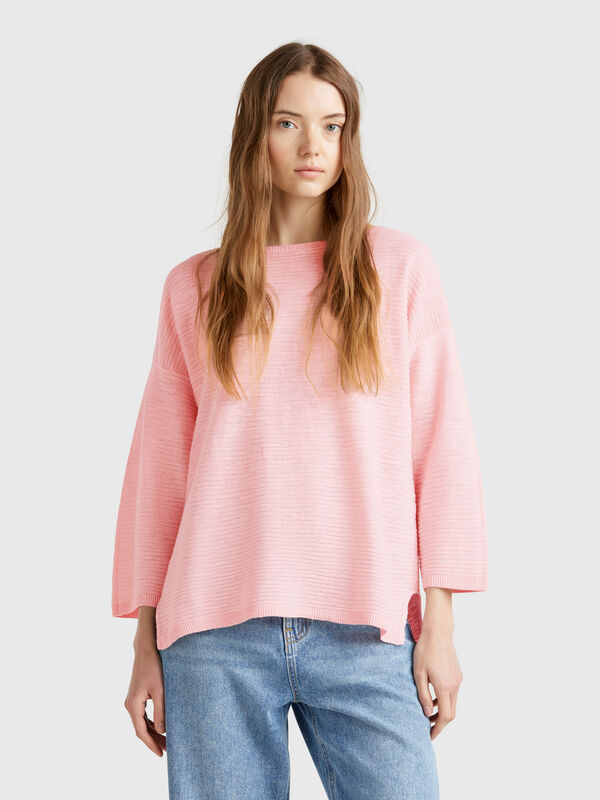 Pull en lin mélangé à manches 3/4 Femme