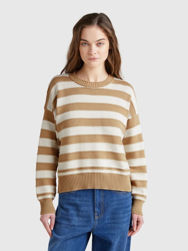 Gestreifter Pullover aus Trikot-Baumwolle Damen