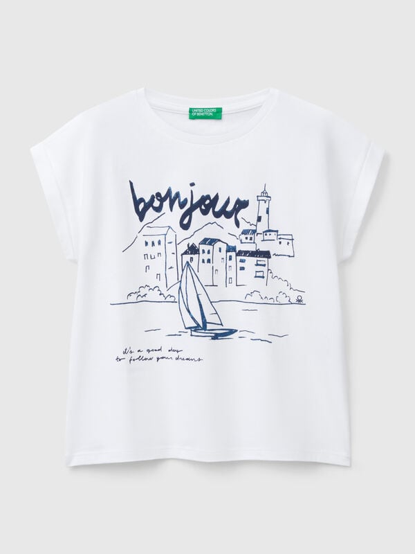 T-shirt coupe boxy avec imprimé et paillettes Filles